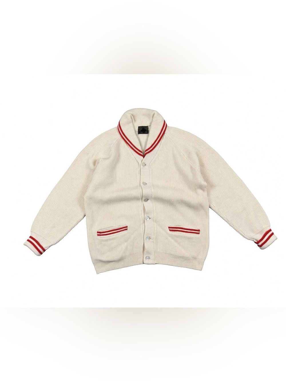 Vintage Clover Calgary Truck Centre Ribbed Knit Cardigan Cream Red Stripe Local